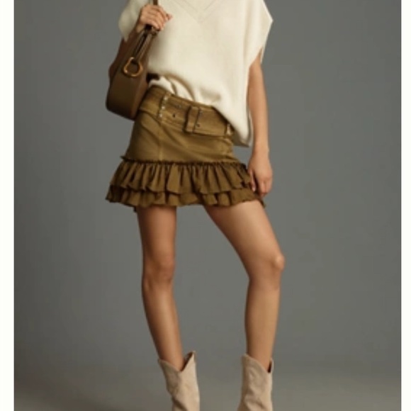 Anthropologie Dresses & Skirts - PILCRO BELTED YOKE RUFFLED MINI SKIRT